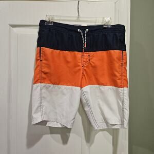 Cat & Jack Blue, Orange, White Boys Swim‎ Boardshorts Size L (12/14)